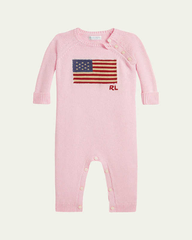 Girl's Cotton Flag One-Piece Coverall, Size Newborn-12